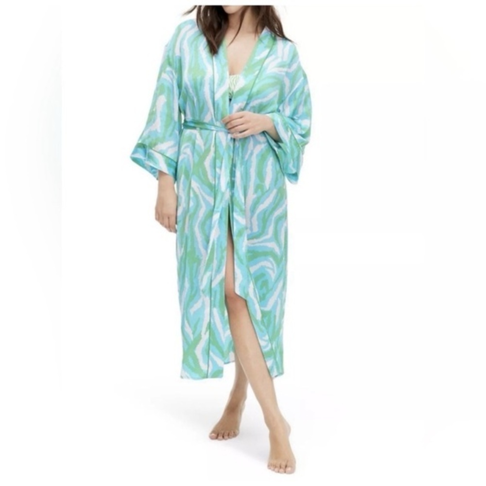 DVF x Target Women's Blue Green Disco Zebra Robe Kimono **No Tie** NWT XXS #936